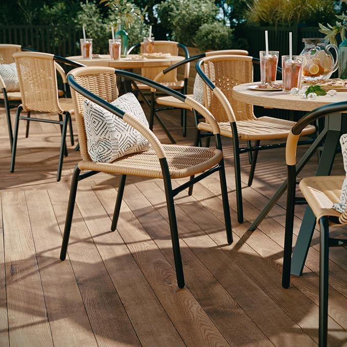 Flash Furniture Lila 2 Pack Beige Rattan Indoor-Outdoor Restaurant Stack Chair - Image 6