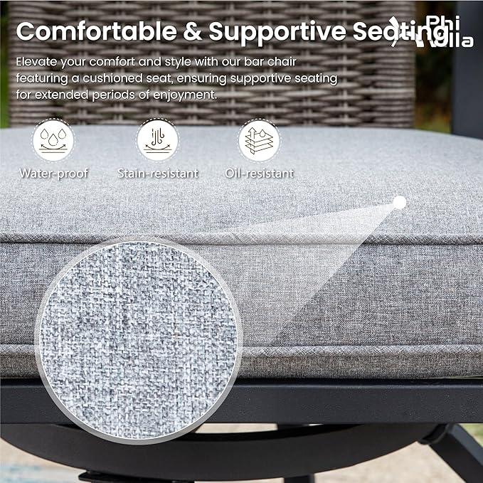 PHI VILLA Outdoor Swivel Bar Stools Set of 2 - Image 6