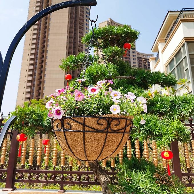 4 Pack 14 Inch Hanging Baskets for Plants Outdoor Metal Hanging Planter Hanging - Image 2