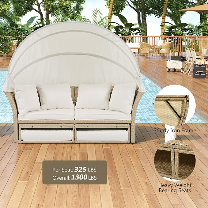 Merax All-Weather Outdoor Round Patio Daybed Conversation Sofa Set Wicker - Image 3
