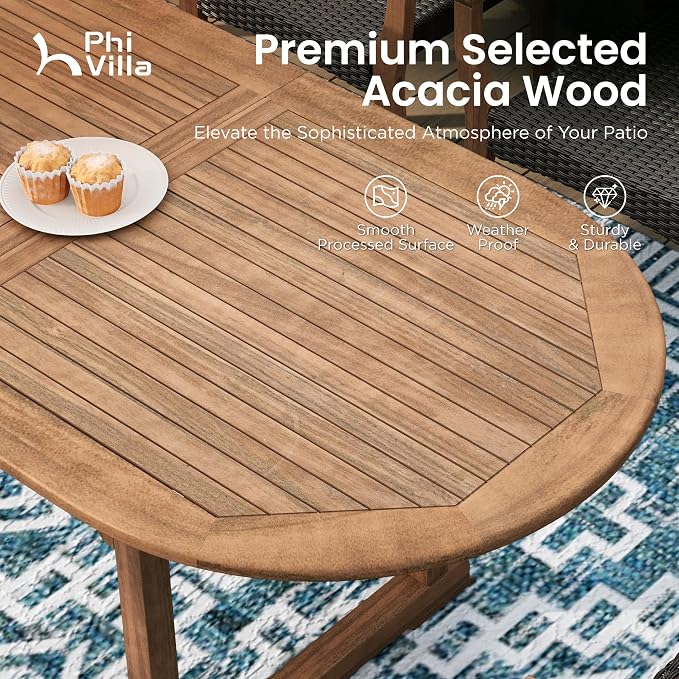 PHI VILLA Outdoor Acacia Wood Expandable Table - Image 5
