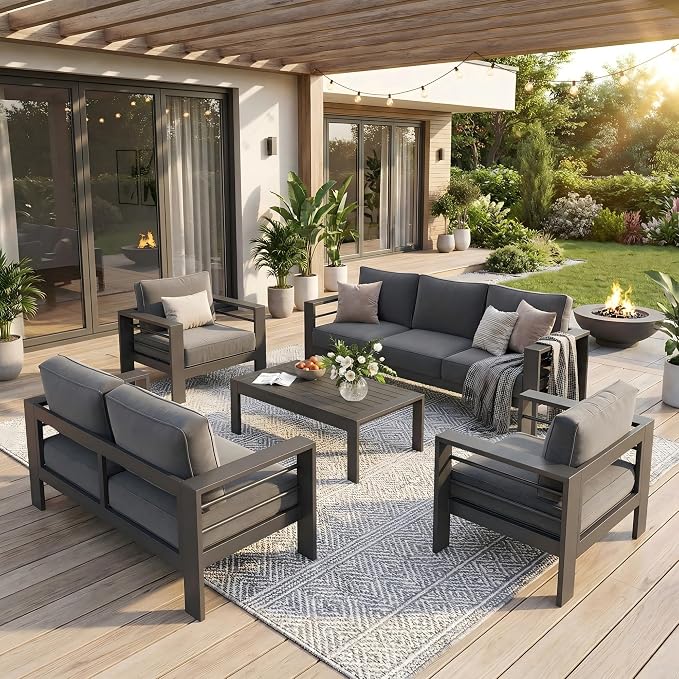 Solaste Aluminum Outdoor Patio Furniture Set, 7 Seats Patio Sectional Sofa - Image 9