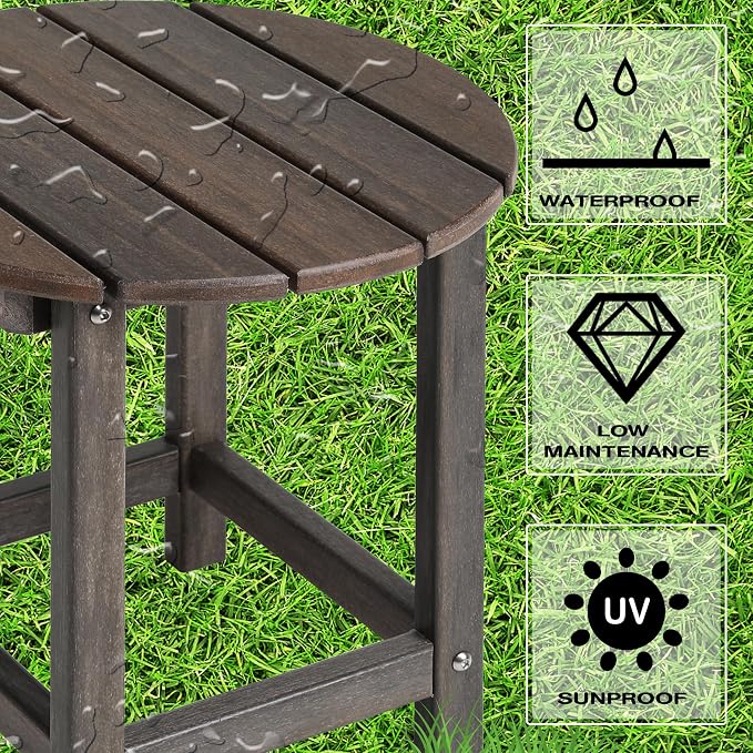 LZRS Round Adirondack Patio Side Table End Table, Outdoor Side Tables - Image 4