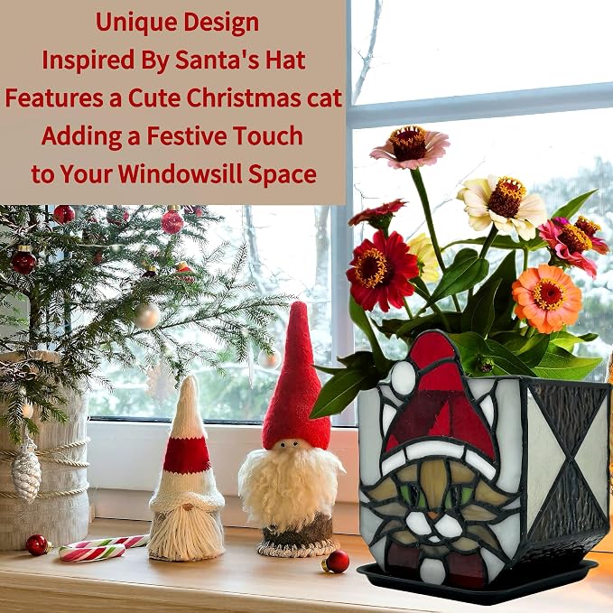 Stained Glass Christmas Cat Planter，Cute Planters - Image 4