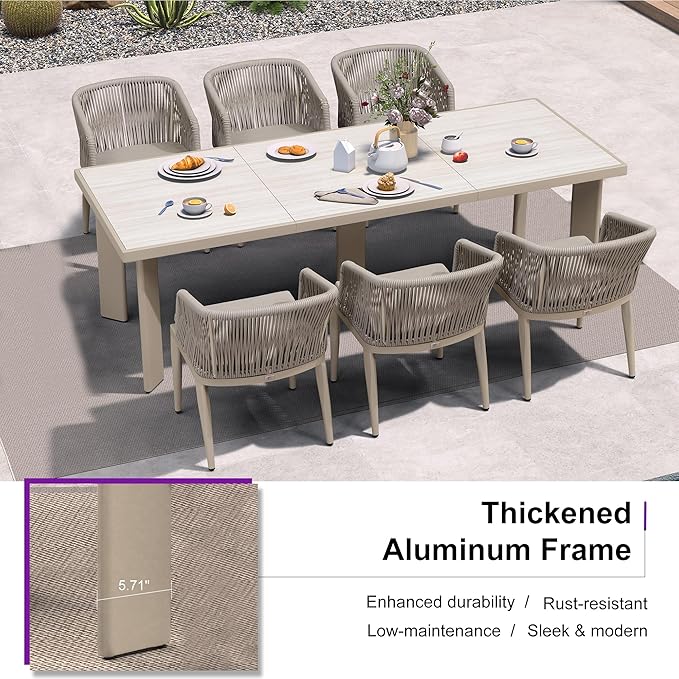 PURPLE LEAF 7 Pieces Outdoor Dining Set Patio Table and Chairs Set Aluminum - Image 5