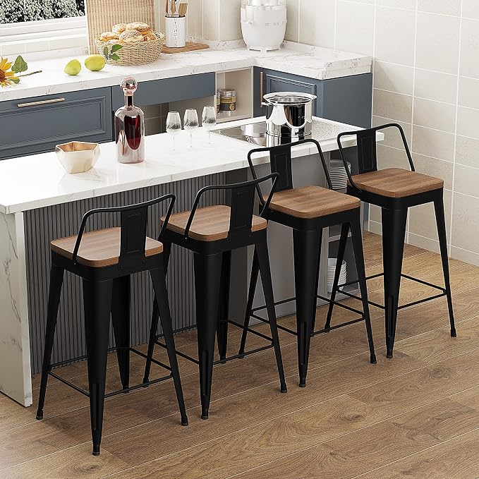 WENTMENT Bar Stools Set of 4 Counter Height Metal Barstools - Image 5