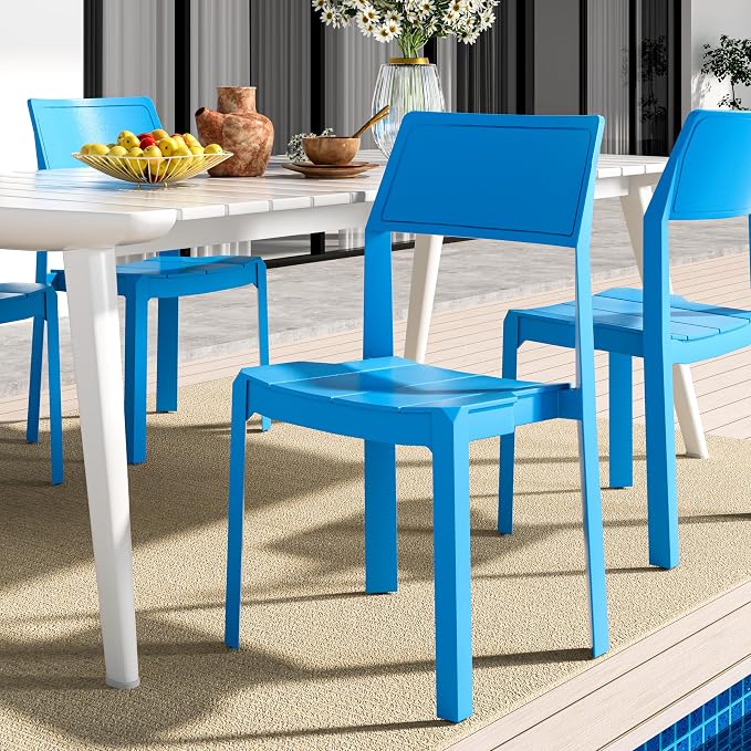 VECELO 4 Pack Stackable Dining Chairs, Plastic Patio Chairs - Image 8