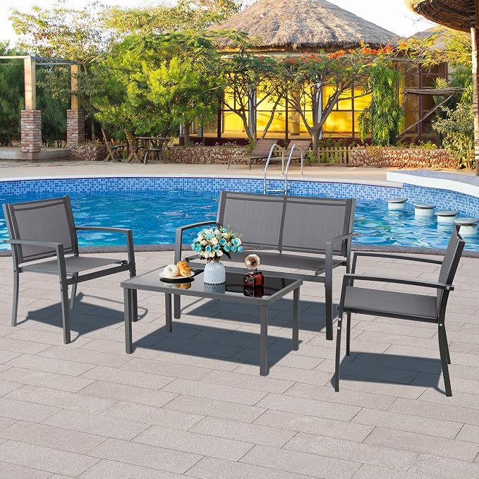 Vongrasig 4 Pieces Patio Furniture Set, Outdoor Patio Conversation Sets - Image 2