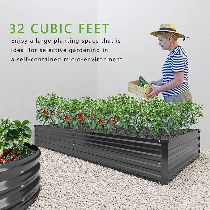 2PCS 8x4x1FT Galvanized Raised Garden Bed Kit, Vegetable Boxes-Rectangle Metal - Image 7
