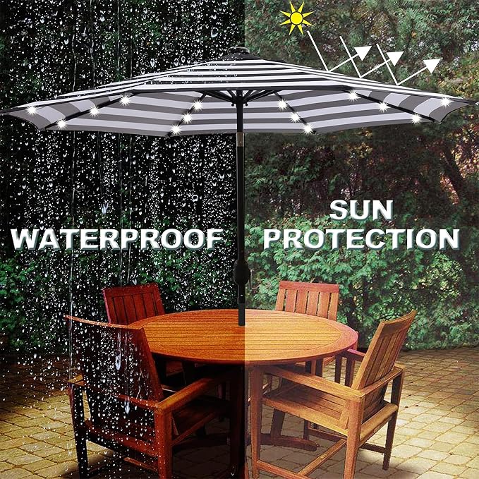 Blissun 9 ft Solar Umbrella 32 LED Lighted Patio Umbrella Table Market Umbrella - Image 5