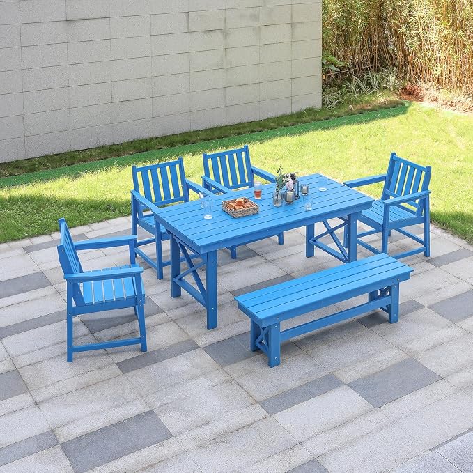 HDPE Outdoor Dining Set of 6, Patio Dining Table Set - Image 9