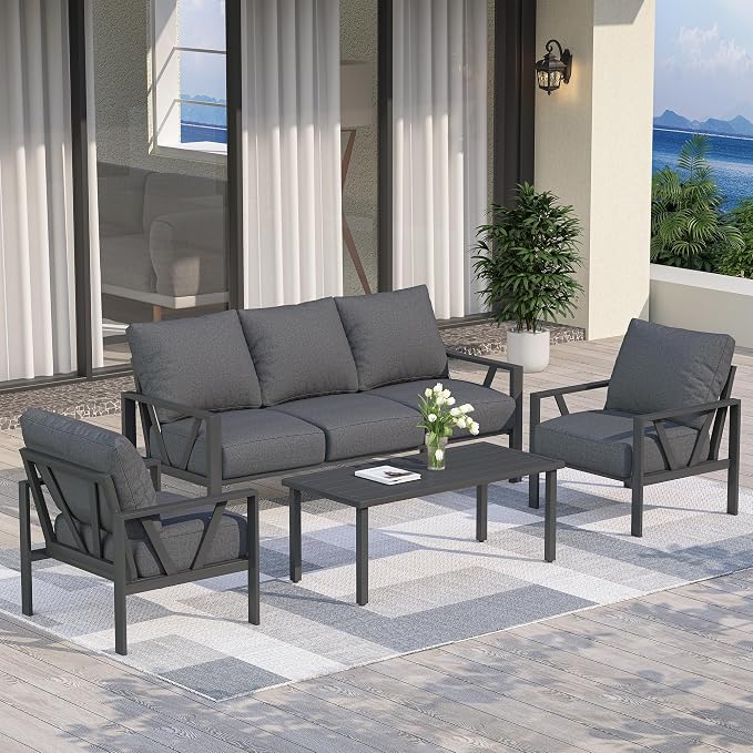 Outdoor Patio Furniture Set, 4 Pieces Metal Patio Furniture Set by COMLAXFIELD