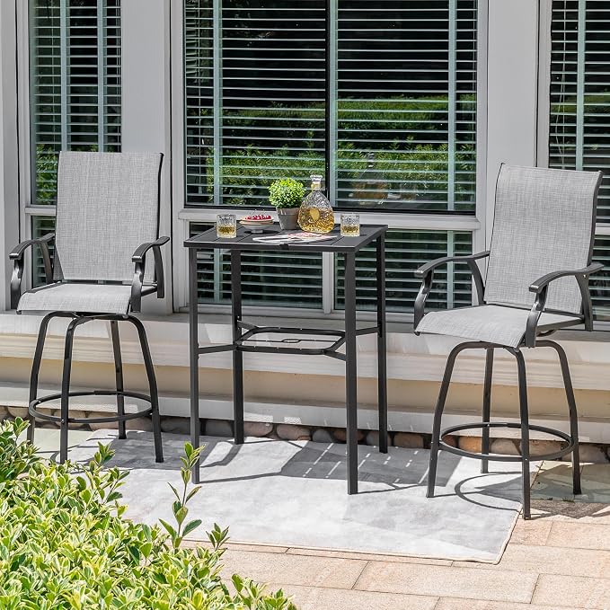 NUU GARDEN 3-Piece Outdoor Swivel Bar Set, All-Weather Textilene High Bistro - Image 8