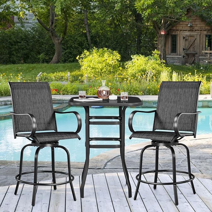 Yaheetech 3 Pieces Outdoor Swivel Bar Set, Patio Swivel Bar Stools Set - Image 2