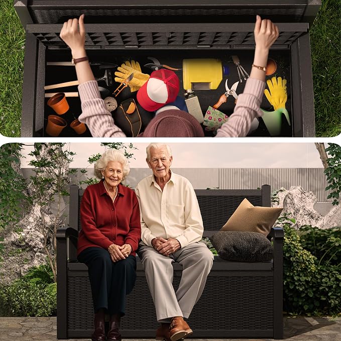 EasyUp 80 Gallon Outdoor Storage Bench Lockable Deck Box Outdoor Storage Box - Image 7