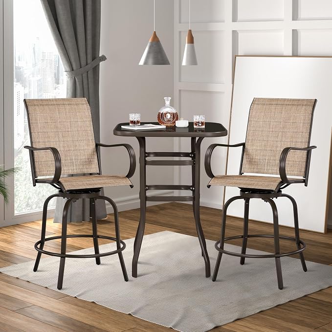 Yaheetech Patio Swivel Barstools Outdoor Chairs Set of 6, High Bistro Stools - Image 2