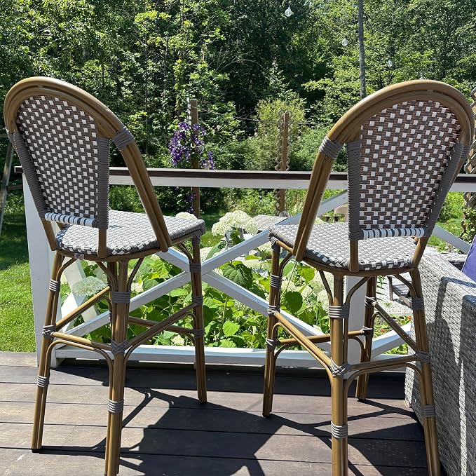 PURPLE LEAF French Bar Stool Set of 2 Bamboo Print Finish Patio Bar Stools - Image 2