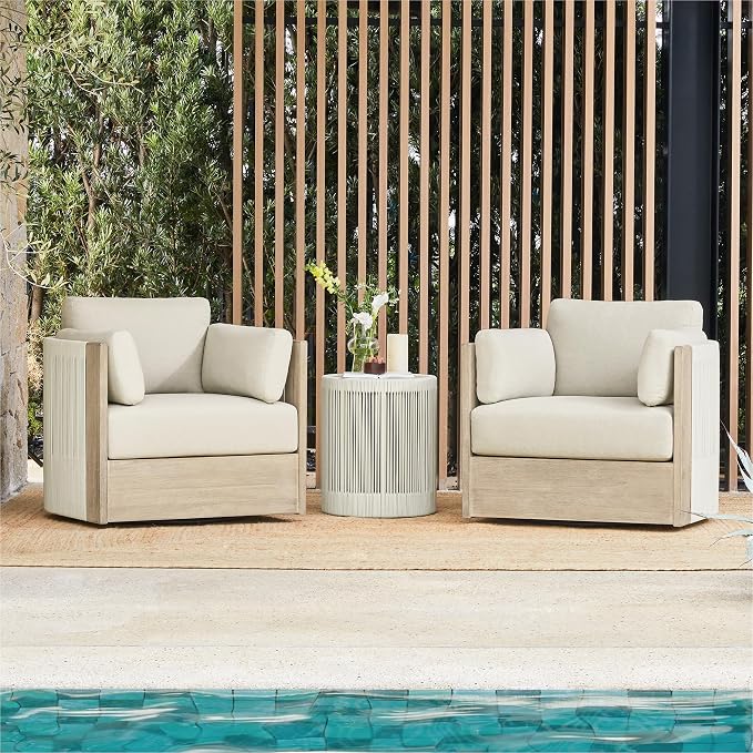 CHITA 3 Pieces Boho Patio Rattan Bistro Set, Outdoor Wicker Furniture Swivel by CHITALIVING