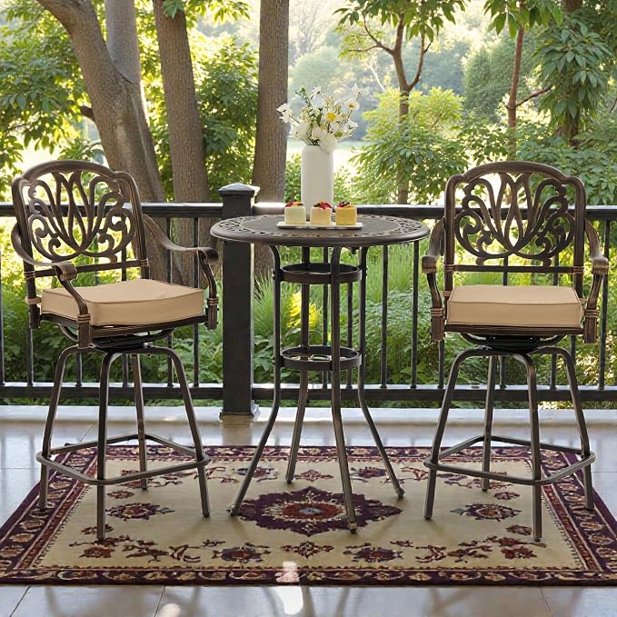3-Piece Cast Aluminum Outdoor Bar Set, 31.5" Round High Top Patio Table & 2 - Image 7