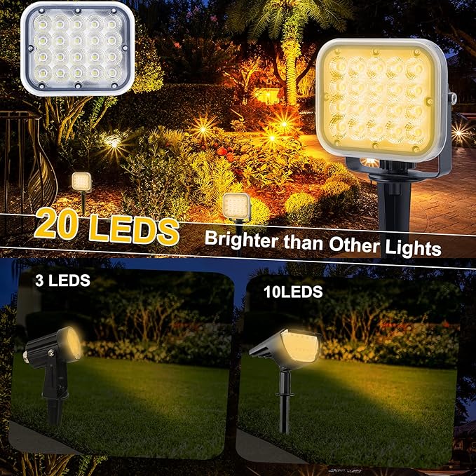 Solar Spot Lights Outdoor, 20 LED IP65 Waterproof Landscape Lighting, - Image 3