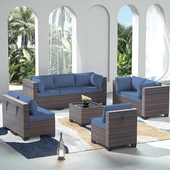 Outdoor Patio Furniture Set, 9 Pieces Outdoor Sectional Furniture Patio Set by ASJMR