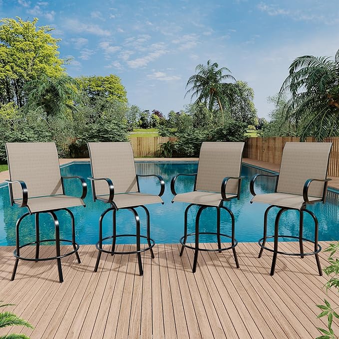 GarveeLife 4 Piece Outdoor Swivel Bar Chairs, Patio High Swivel Bar Stools by GarveeLife