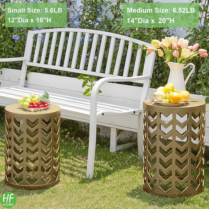 Nesting Side Table Set of 3 Decorative Round Garden Stools - Image 3