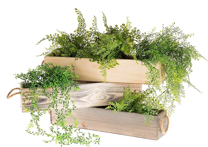20" Rectangular Rustic Wood Planter - Image 6