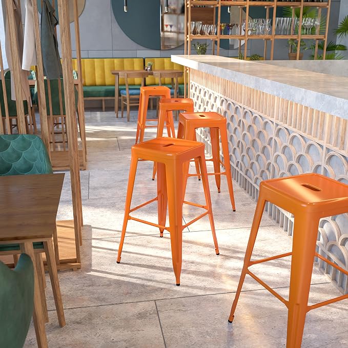 Flash Furniture Commercial Grade 30" High Backless Orange Metal Indoor-Outdoor - Image 2