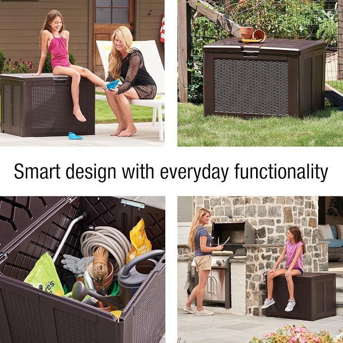 Rubbermaid Medium Resin Outdoor Storage Deck Box Weather Resistant Brown Deck - Image 6