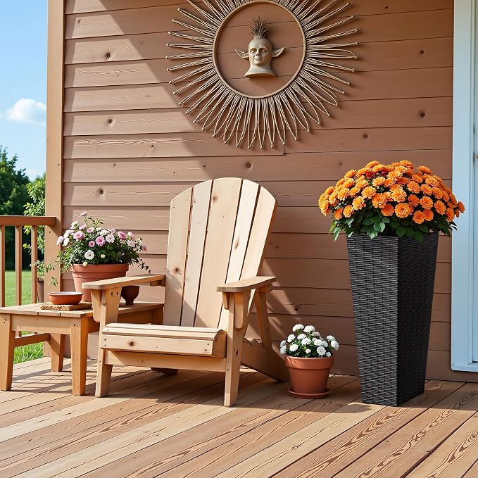 Devoko Resin Tall Planters for Outdoor Plants Set of 2, Large Taper Outdoor - Image 5