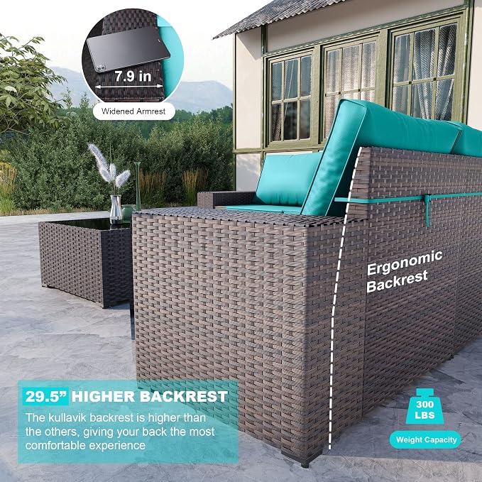 Kullavik Outdoor Patio Furniture Set 6 Pieces Sectional Rattan Sofa Set Brown - Image 3