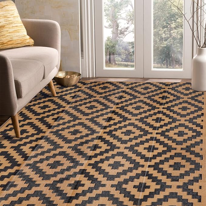 SAND MINE Reversible Mats, Plastic Straw Rug, Modern Area Rug, Large Floor Mat by SANDMIND