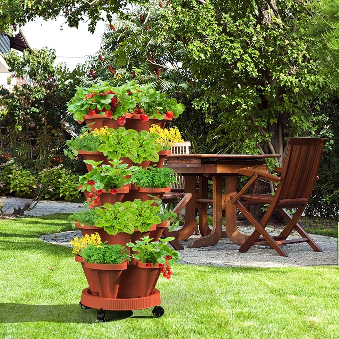 Strawberry Vertical Planters 2 Pack, 5 Tiered Stacking Tower Garden - Image 8