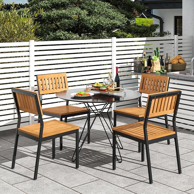 Tangkula 6 Pieces Outdoor Acacia Wood Dining Set, Patio Table and Chairs Set - Image 3