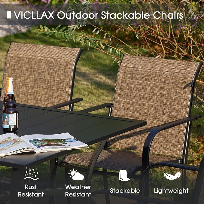 VICLLAX Patio Table and Chair Set of 4, All Weather Metal Round Outdoor Dining - Image 4
