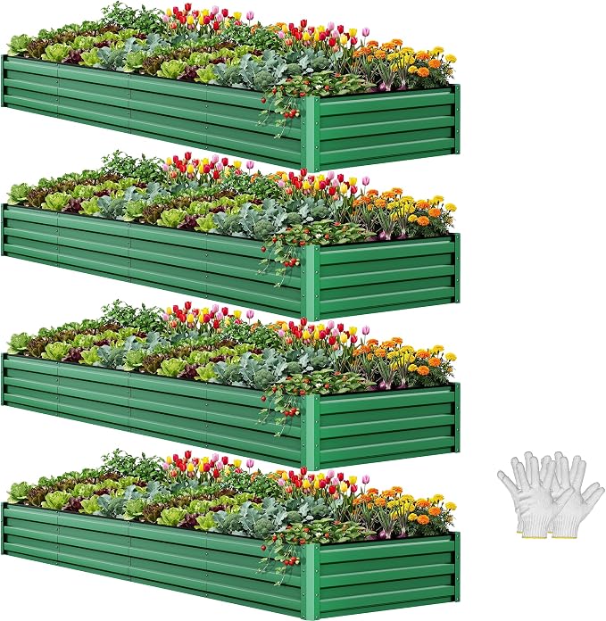 YITAHOME 4pcs 12x4x1 ft Galvanized Raised Garden Bed Kit, Large Metal Planter by YITAHOME