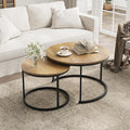 Smuxee Nesting Coffee Table Set of 2, 27.6" Round Coffee Table Wood Grain Top by Smuxee