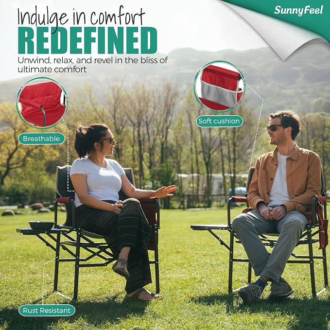 SUNNYFEEL Camping Directors Chair, Heavy Duty, Oversized Portable Folding Chair - Image 4