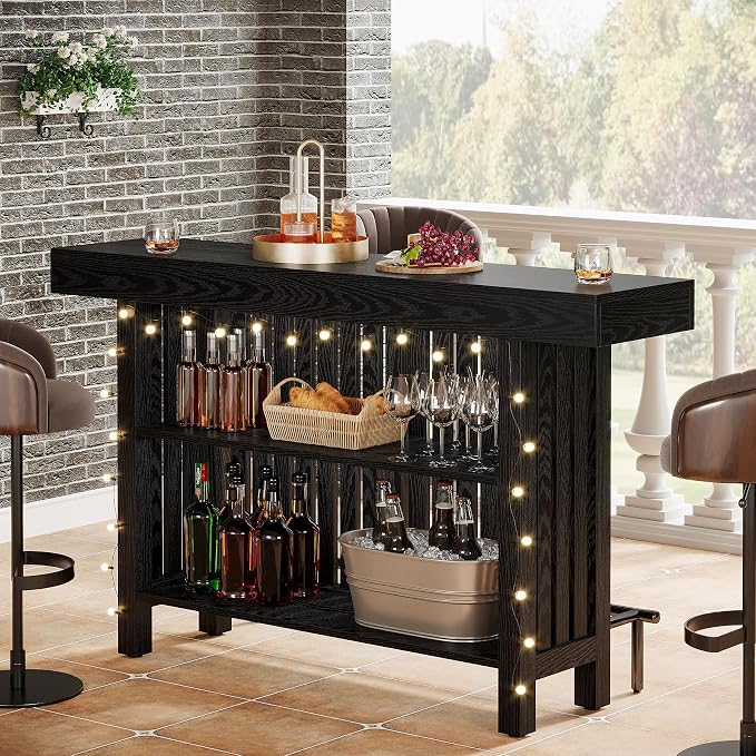 Tribesigns Black Large Home Bar Unit, 2-Tier Mini Bar Table Height Pub Table - Image 6