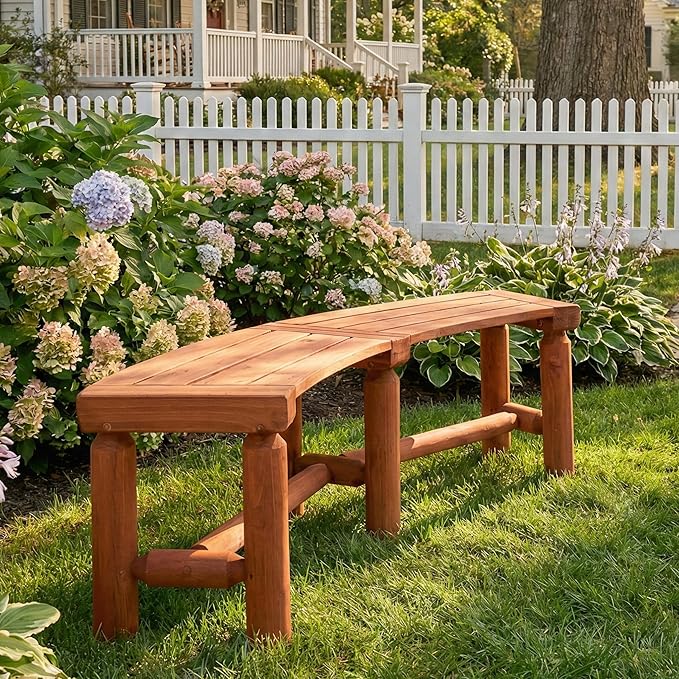 FORTUNO Outdoor Wooden Curved Backless Porch Bench Rustic Style Cedar/Fir Wood - Image 4