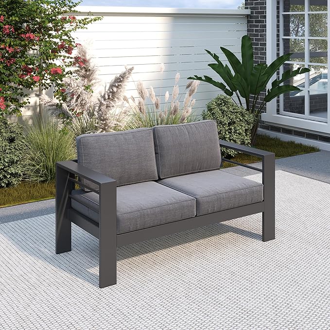 Solaste Outdoor Loveseat Aluminum Patio Furniture Sofa, All-Weather Metal by Solaste