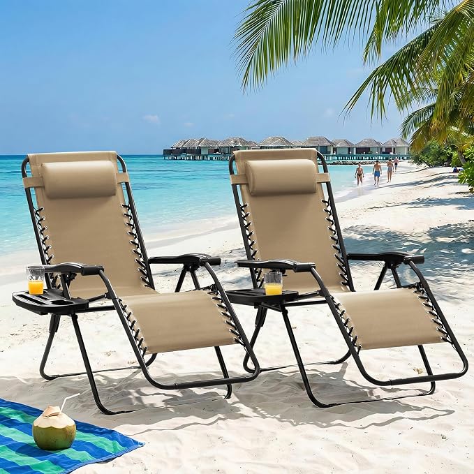 Homall Zero Gravity Chair Patio Folding Lawn Outdoor Lounge Gravity Camp - Image 2
