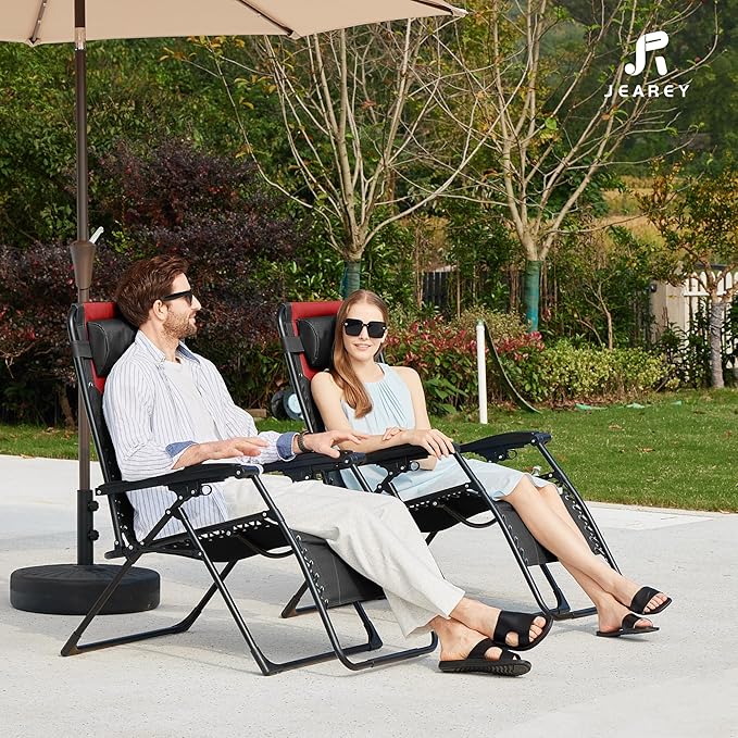 JEAREY Oversized Padded Zero Gravity Chairs, Folding Lounge Chair Outdoor Patio - Image 8