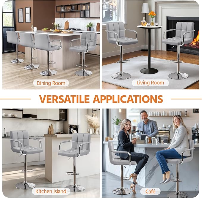 Yaheetech Bart Stools Set of 4, PU Leather Adjustable Barstools - Image 6