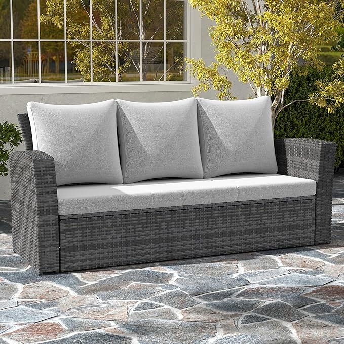 Wisteria Lane All Weather Wicker Patio Couch, 3 Seats Patio Sofa by WisteriaLane