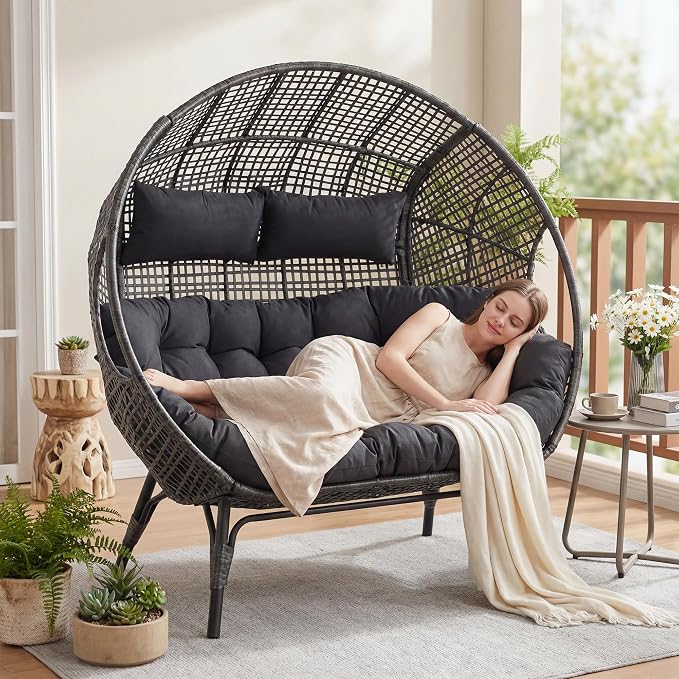 NICESOUL® Double Egg Chair Indoor Outdoor Stationary Oversized 6.5" Thick - Image 9