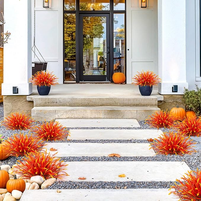 Artificial Fake Plants Flowers for Outdoors Fall Decor, 12 Bundles Fall Leaves - Image 4