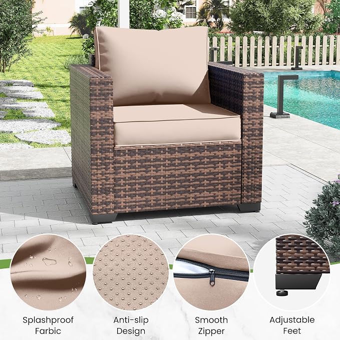 Amopatio Wicker Outdoor Sofa & Patio Couch Set - Image 4