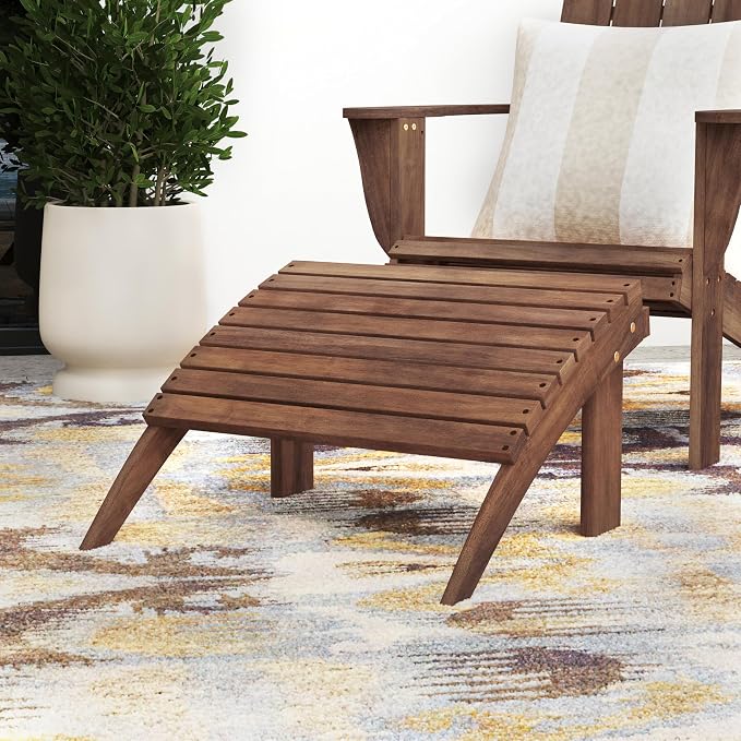 Linon Home Dcor Linon Adirondack Woodstock Ottoman, Teak Stain, 21.6"W x - Image 4